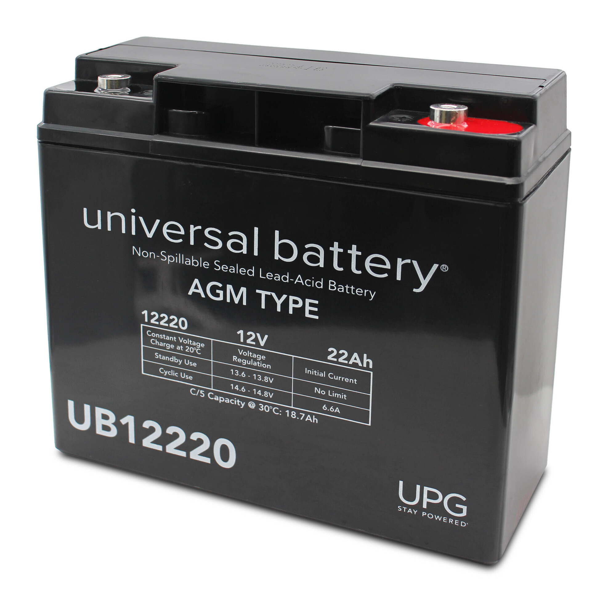 UPG Universal Sealed Lead-Acid Battery, AGM-type, 12V, 22 Amps, Model# UN12220